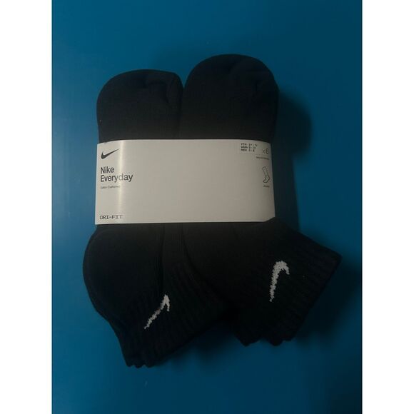 Nike Unisex Performance Cushion Quarter Socks with Band 6-Pack Black Medium - Picture 1 of 3